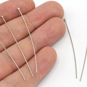 100 piezas de pasador de cabeza esférica de plata de calibre 23 de 50 mm, pasador de cabeza esférica de plata, pasadores de cabeza, pasadores de cabeza de plata, pasador de bola de plata, fabricación de joyas, accesorios de plata