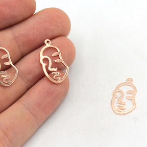 10x20mm Rose Lady Face Charm, Tiny Face Pendant, Face Silhouette, Earring Connector, Earring Finding, Rose Plated Findings, RWP253