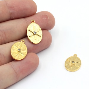 13x19mm 24k Shiny Gold Plated Cubic Zirconia Sun Charm, Sun Disc Charm, Celestial Charm, Medallion Sun, Sunburst Charm, Gold Plated Findings