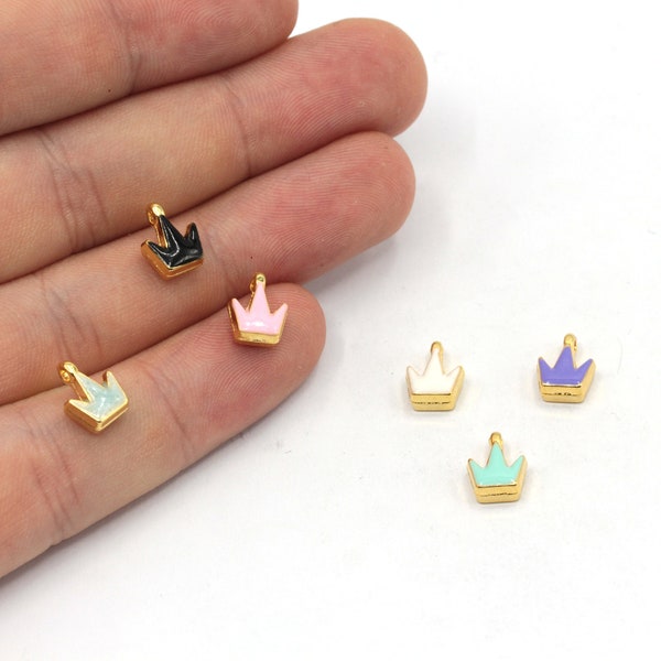 7x9mm 24k Shiny Gold Plated Enamel Crown Charm, Tiny Crown Charm, Tiara Charms, Bracelet Charms, Crown Beads, Gold Plated Findings, GD1174