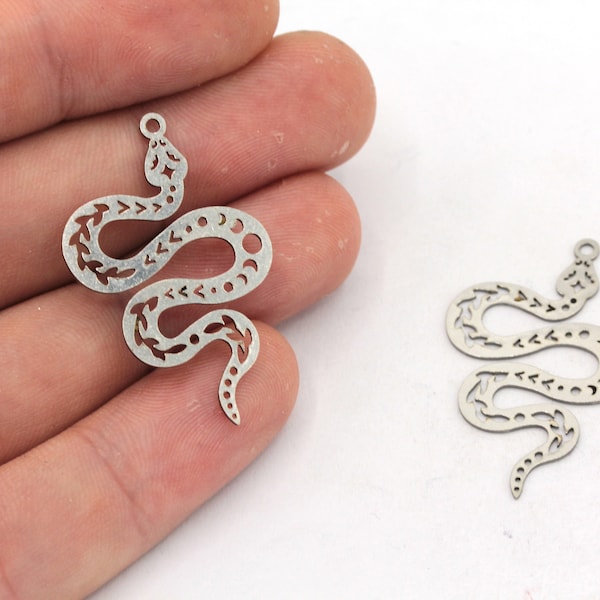 20x39mm Stainless Steel Snake Charm, Animal Pendant, Snake Earring, Steel Charms, Earring Pendants, Earring Findings, Steel Findings, BM298