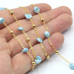 24k Shiny Gold Plated Stone with Ball Chain, Gold Ball Beaded Chain, Soldered Chain, Beaded Chain, Tiny Gold Chain, Gold Plated Chain, BHR02
