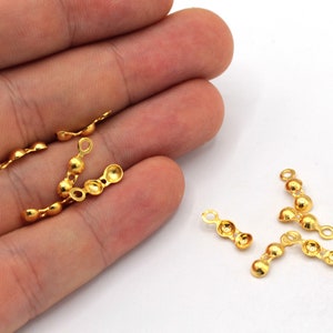 10 Pcs 4x13mm 24k Shiny Crimp Beads, Ball Chain Clasp, Gold Ball Chain Connector, Bead Tips, Gold Plated Findings, MJ024