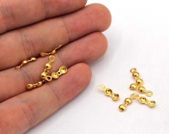 10 Pcs 4x13mm 24k Shiny Crimp Beads, Ball Chain Clasp, Gold Ball Chain Connector, Bead Tips, Gold Plated Findings, MJ024