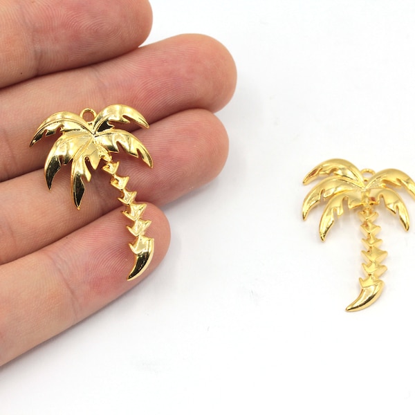 23x33mm 24k Shiny Gold Plated Palm Tree Charm, Palm Tree Pendant, Gold Charms, Palm Tree Necklace, Gold Plated Findings, GD949