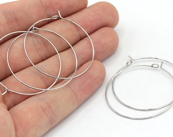35mm Rhodium Plated Earring Hoops, Hoop Ear Wire, Rhodium Ear Wire, Hoop Earrrings, Circle Earrings, Rhodium Plated Findings, EG073