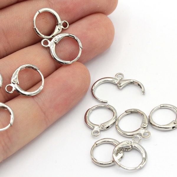 10 Pcs 12x14mm Rhodium Plated Leverback Earring Clasps, Round Hoop Earrings, Ear Hooks, Rhodium Leverback Earrrings, Rhodium Earring, MJ283