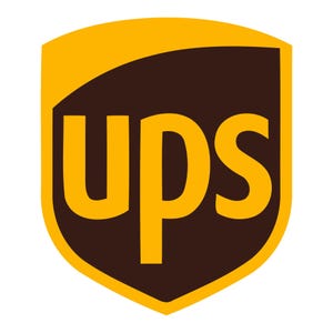 Peut inclure: Un logo en forme de bouclier brun avec une bordure jaune. Le mot "UPS" est écrit en grandes lettres jaunes à l'intérieur du bouclier.