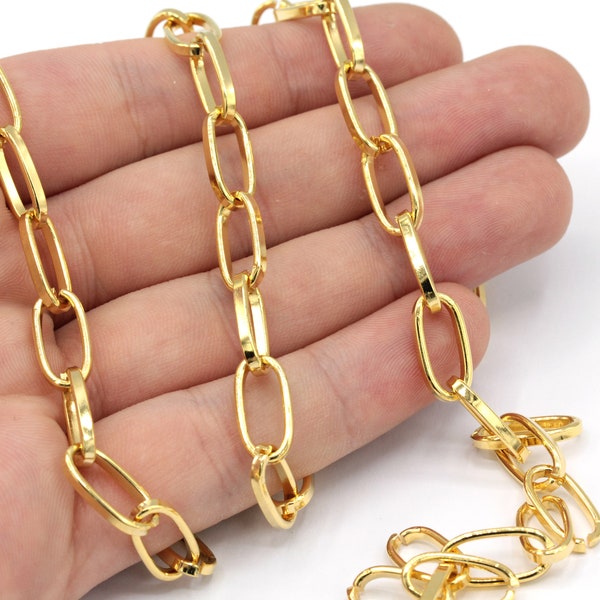 7x14mm 24k Shiny Gold Oval Link Necklace Chain, Gold Link Chain, Open Link Chain, Thick Link Chain, Bulk Chain, Gold Plated Chain, HC131