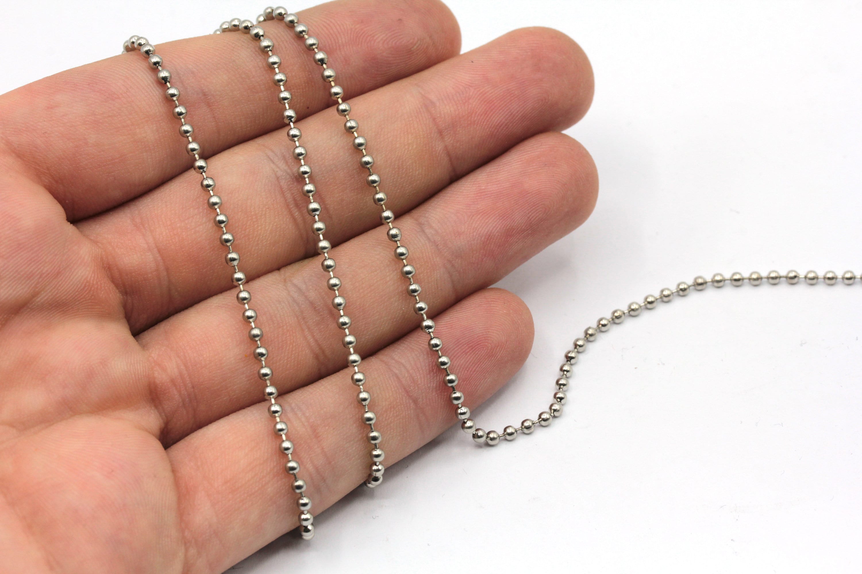 Large 6mm Stainless Steel Ball Chain Necklace, Metal Beads, Men's Women's Unisex, Metal Pearls