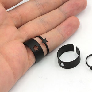 16-17mm Black Plated Star Couple Ring, Matching Lover Rings, Lover Rings, Black Ring Set, Black Plated Rings, GR042