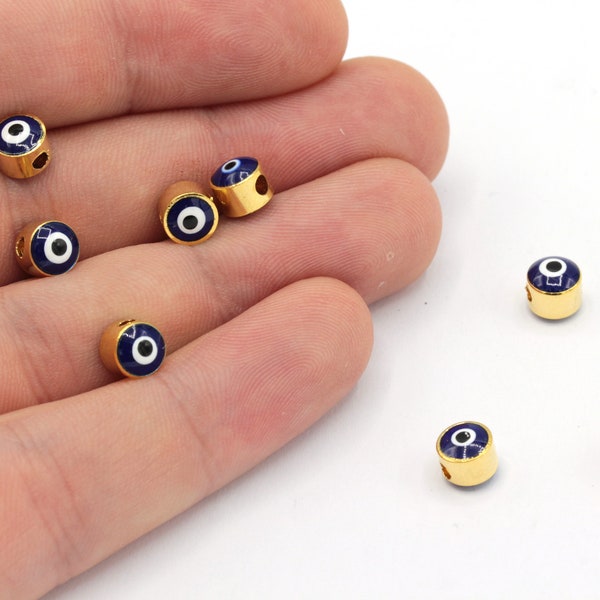 5mm 24k Shiny Gold Enamel Evil Eye Beads, Evil Eye Bracelet Beads, Bracelet Connector, Bracelet Charm, Gold Plated Findings, GD009