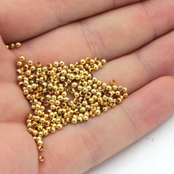 2mm 24k Shiny Gold Tiny Ball Beads , Ball Spacer Beads, Gold Ball Beads, Bracelet Connector, Bracelet Charm, Gold Plated Findings, GD340