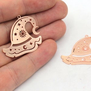 27x30mm Rose Gold Plated Witch Hat Charm, Halloween Jewelry, Hat Earrings, Laser Cut Charm, Earring Findings, Rose Plated Findings, BM415