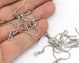 10 Pcs 17mm Rhodium Plated French Hook, Rhodium Hook Earrings, Rhodium Ear Wire, Rhodium Earring, Ear Wire, Rhodium Plated Findings, MJ071
