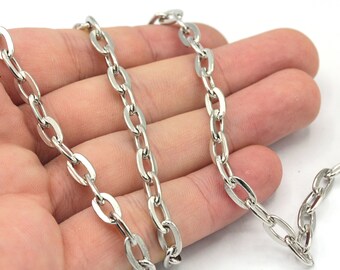 4x7mm Rhodium Plated Tiny Cable Chain, Rhodium Oval Link Chain, Cable Chain, Soldered Chain, Satellite Chain, Rhodium Plated Chain, HC022