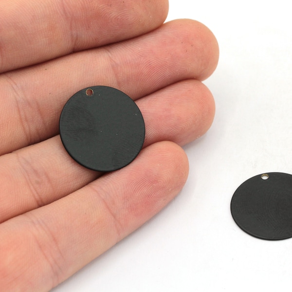 16mm Black Round Connector Charm, Round Disc, Stamping Tag, Medallion, Black Coin, Personalized Coin, Jewelry Making, Black Findings, RWBxx