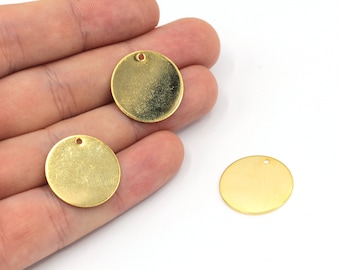 Ciondolo rotondo in oro da 20 mm, ciondolo a disco rotondo, etichetta di stampaggio, ciondolo a disco piatto, moneta personalizzata, creazione di gioielli, accessori placcati in oro, BM368