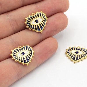 17x18mm 24k Shiny Gold Enamel Heart Charm, Heart Medallion Charm, Evil Eye Enamel Charm, Heart Evil Eye Charm, Gold Plated Findings, GD015
