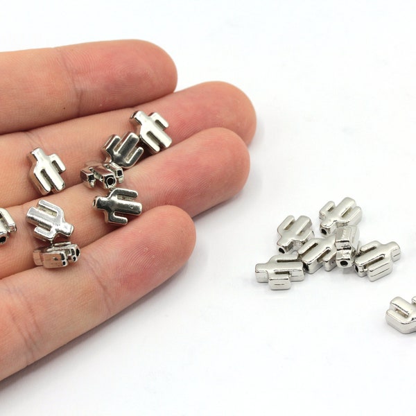 8x10mm Rhodium Plated Cactus Bracelet Beads, Cactus Spacer Beads, Bracelet Charm, Rhodium Beads, Rhodium Plated Findings, GD1066