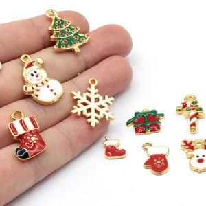 24k Shiny Gold Plated Santa Claus / Penguin / Snowman Charm, Gold Christmas Charms, Bracelet Charm, Enamel Charm, Gold Plated Finding