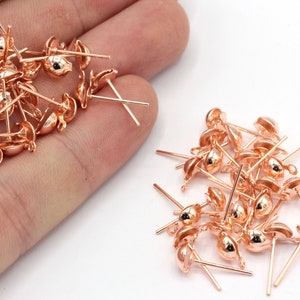 10 piezas de aretes de media bola chapados en oro rosa de 5 mm, aretes de acero inoxidable, aretes de media bola, aretes de rosa, accesorios chapados en oro rosa, EG028