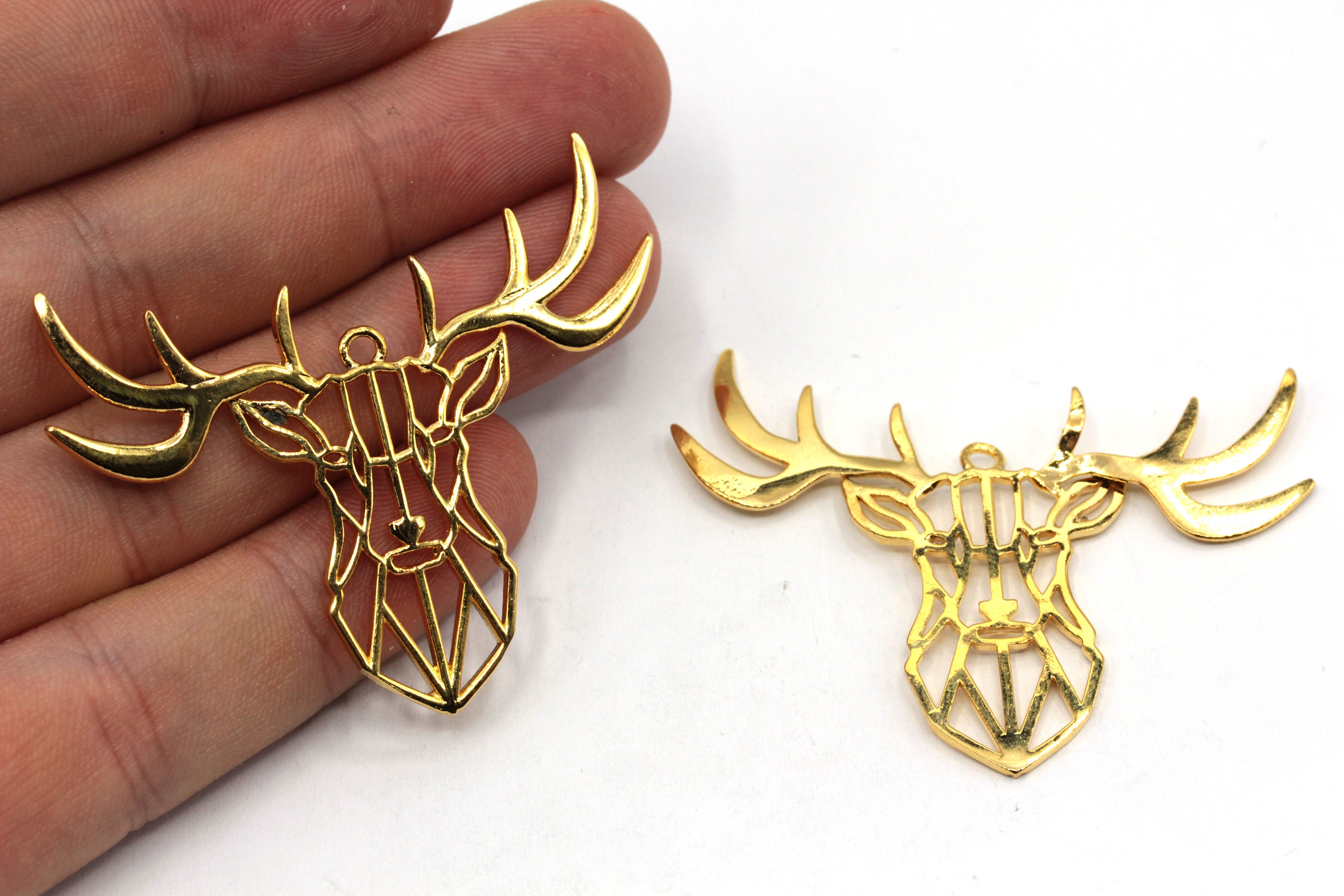 45x52mm 24k Shiny Gold Plated Deer Head Charm, Origami Deer Necklace, Gold  Deer Charm, Gold Deer Earrings, Gold Plated Findings, GD163