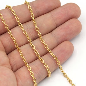 24k Shiny Gold Tiny Oval Chain, Gold Link Chain, Oval Link Chain, Gold Cable Chain, Bulk Chain, Gold Chain, Gold Plated Chain, TM024