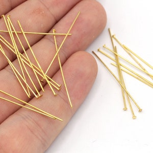 250 Stück 23 Ga 35 mm Messing Flachkopfstift, Gold Ton Flachkopfstift, Kopfstifte, Kopfstifte, Schmuckherstellung, Messingzubehör