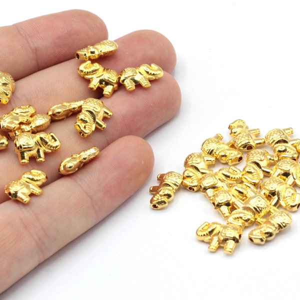8x12mm 24k Shiny Gold Plated Elephant Beads, Mammoth Beads, Animal Beads, Elephant Spacer Beads, Bracelet Charm, Gold Plated Findings, GD711