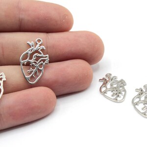 13x22mm Rhodium Anatomical Heart Charm
