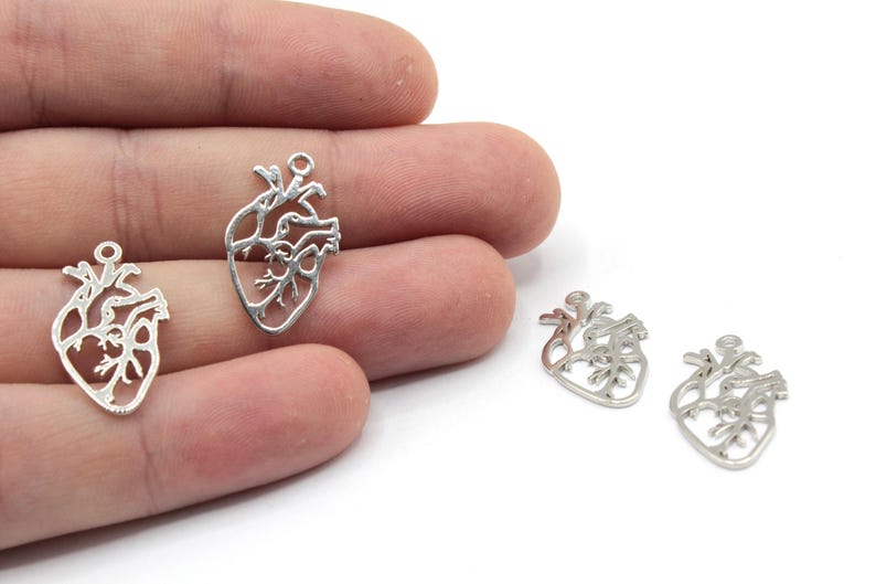 13x22mm Rhodium Anatomical Heart Charm