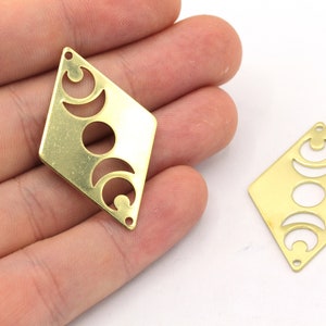 25x40mm Raw Brass Rhombus Moon Phase Charm, Rhombus Charm, Diamond Shape Charm, Earring Pendant, Earring Findings, Brass Findings, BM052