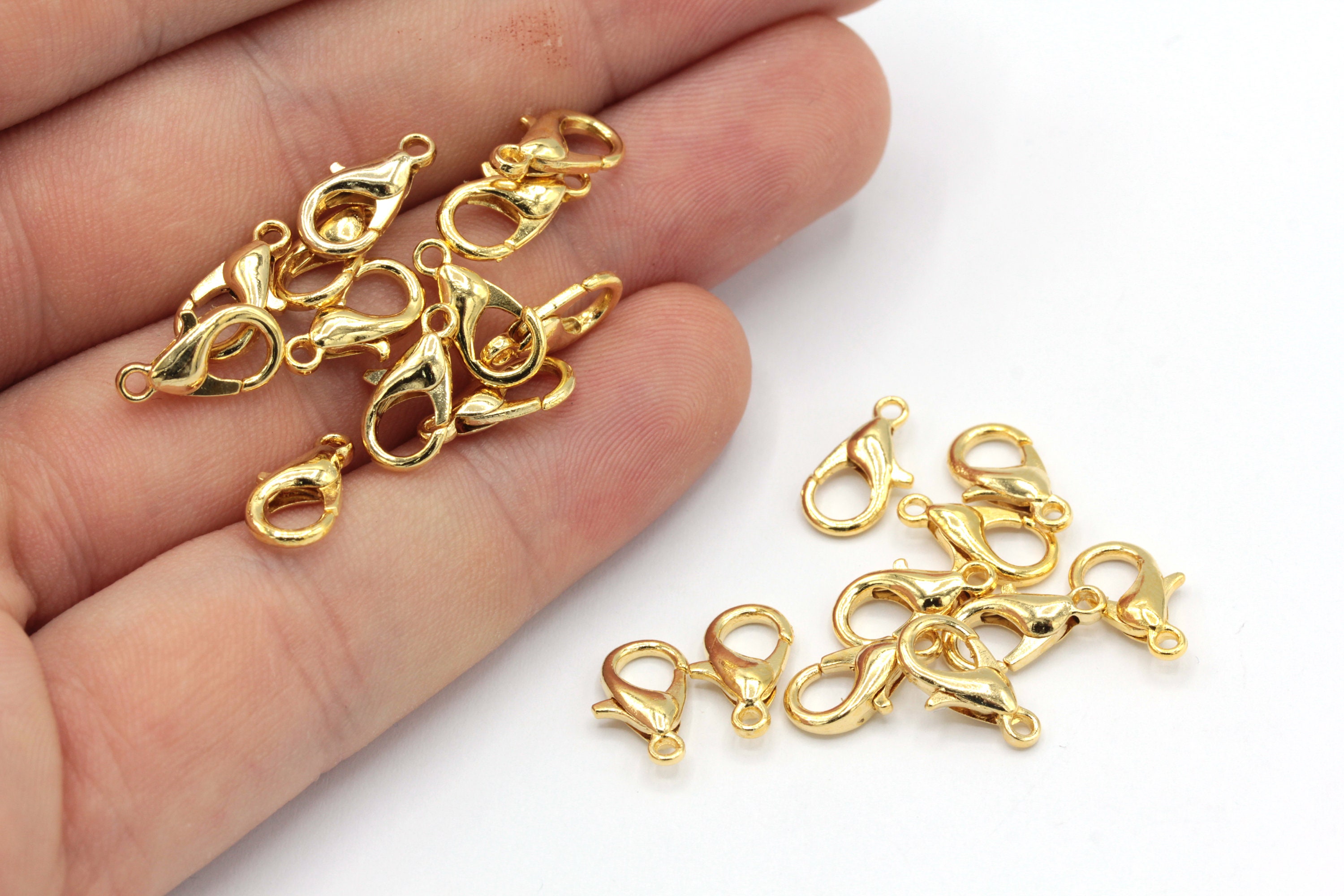 50Pcs 24K Gold Plated Lobster Claw Clasps Jewelry Clasps Connectors for DIY Bracelet  Necklace Jewelry Making 0.47 inch(12mm) 