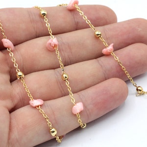 24k Shiny Gold Plated Stone with Ball Chain, Gold Ball Beaded Chain, Soldered Chain, Beaded Chain, Tiny Gold Chain, Gold Plated Chain, BHR02