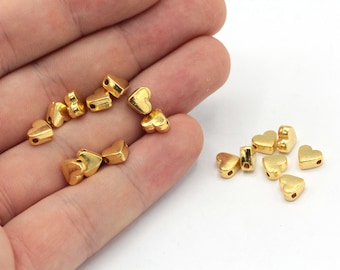 6x7mm 24k Shiny Gold Plated Heart Beads, Love Beads, Heart Spacer Beads, Heart Bracelet Charm, Gold Plated Findings, GD135