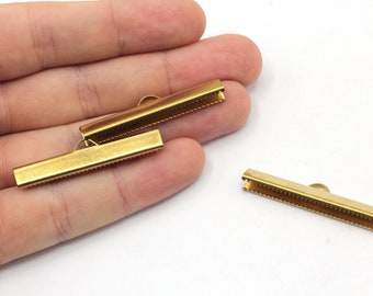 40mm Brass Ribbon Clasps, Crimp End Caps, Ribbon Claws, Crimp Ends, Connector, Ribbon End Crimps, Brass Cord End Caps, Brass Findings, RW492