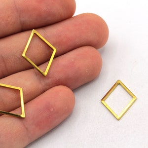 15x20mm Raw Brass Rhombus Charm, Rhombus Ring, Blank Diamond Connector, Earring Pendant, Earring Findings, Brass Findings, RW508