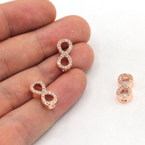 7x15mm Rose Gold Plated Infinity Bracelet Beads, CZ Micro Pave Infinity Charm, Pave Eternity Beads, Rose Beads, Rose Plated Findings, ZC376