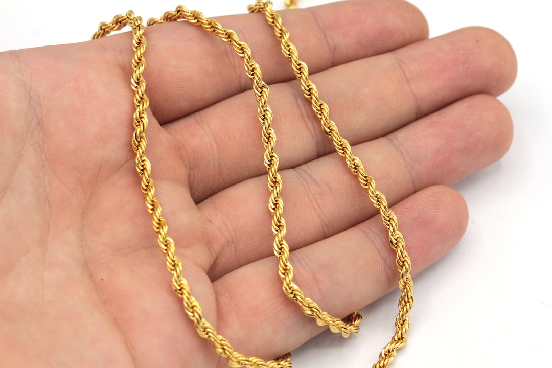 3mm 24k Shiny Gold Rope Chain, Rope Link Chain, Twisted Chain, Diamond