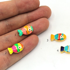 9x16mm 24k Shiny Gold Plated Colorful Fish Beads, Fish Bracelet Beads, Fish Spacer Beads, Bracelet Charm, Gold Plated Findings, GD1122