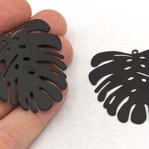 41x43mm Black Palm Leaf Charm, Leaves Charm, Black Leaf Charm, Leaf Earrings, Black Charms, Earring Findings, Black Plated Findings, MJ379