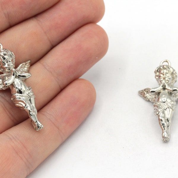 19x38mm Rhodium Baby Angel Charm, 3D Baby Angel Charm, Necklace Charm, Rhodium Angel Charm, Cherub Charms, Rhodium Plated Findings, GD411