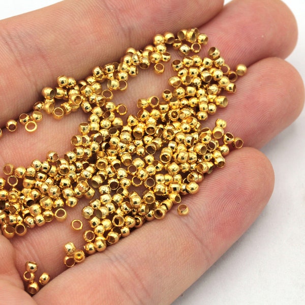 10 Pcs 2.5mm 24k Shiny Gold Crimp Beads, Connector Beads, Stopper Beads, Crimp Cover Beads, Bead Tips, Gold Plated Findings, MJ409