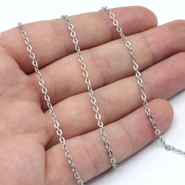 2mm Stainless Steel Tiny Cable Chain, Flat Rolo Chain, Steel Cable Chain, Steel Box Chain, Steel Satellite Chain, Soldered Steel Chain