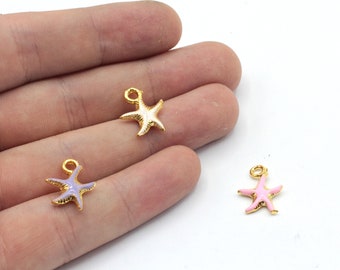 12x15mm 24k Shiny Gold Plated Enamel Starfish Charm, Starfish Pendant, Enamel Charm, Bracelet Charms, Gold Plated Findings, GD262