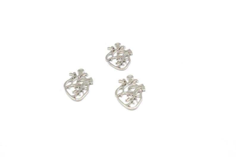 13x22mm Rhodium Anatomical Heart Charm