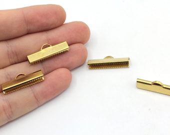 25mm Brass Ribbon Clasps, Crimp End Caps, Ribbon Claws, Crimp Ends, Connector, Ribbon End Crimps, Brass Cord End Caps, Brass Findings, RW497