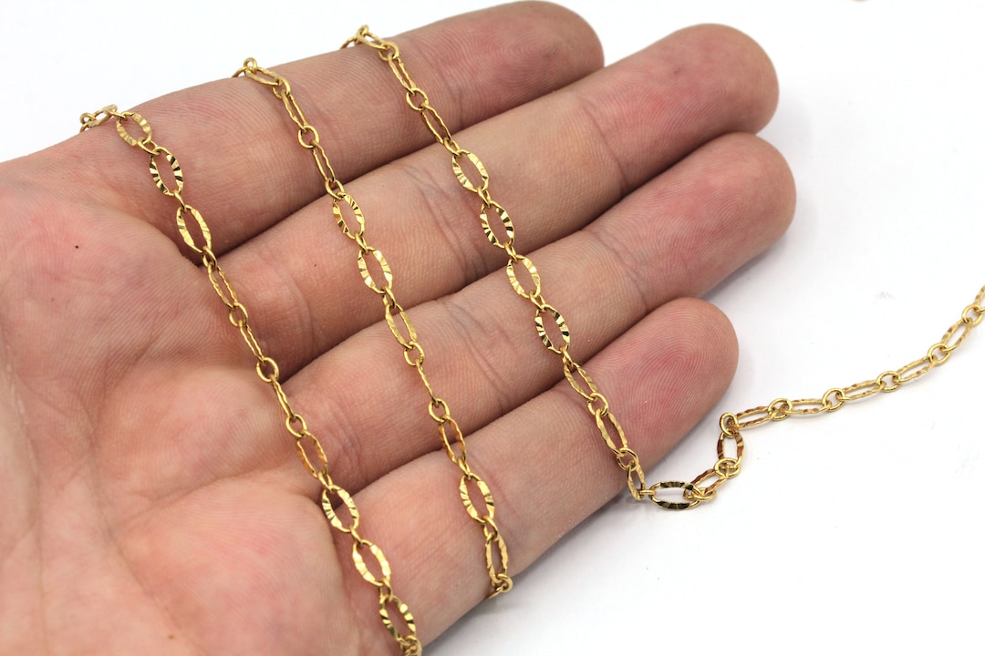 3x6mm 24k Shiny Gold Plated Sequin Chain, Double Bar Chain, Gold Oval ...