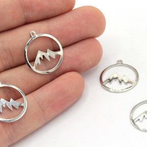 18x20mm Rhodium Plated Mountain Charm, Blank Mountain Medallion Charm, Mountain Necklace, Earring Pendant, Rhodium Plated Findings, GD228